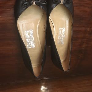 Black low heel Ferragamo shoes
